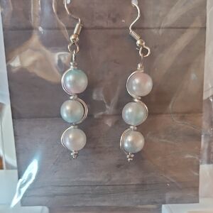 Handmade Elegant Silver Pearl Drop Earrings